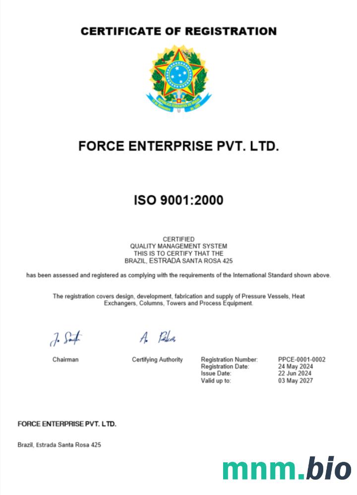 Brazil vcertyfikat of registration Word i szablon PDF